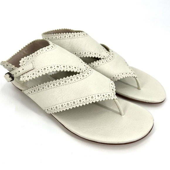 Balenciaga Arena Scalloped Trim Leather Gladiator Sandals SZ 36 1/2 Bone - Picture 1 of 11